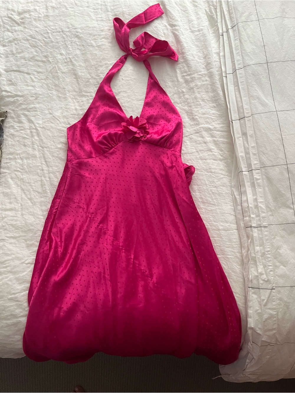 Old Navy Hot Pink Halter Satin Dress with Floral Detail